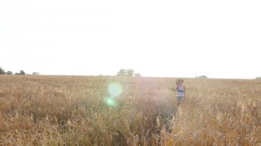 Buğday alan akustik gitar ile genç adam.