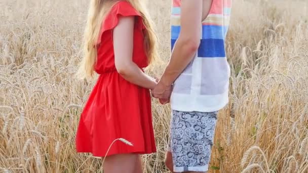 Young couple in love outdoor at field — Stock Video