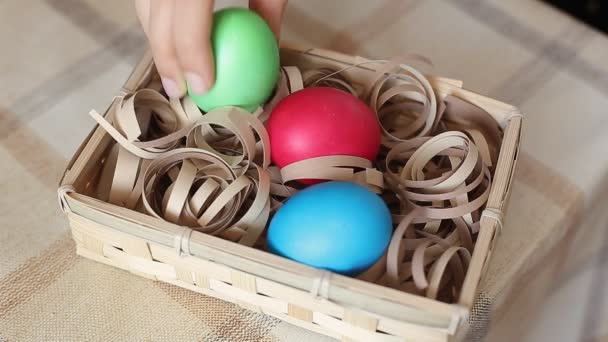 Basket with eggs in woman hands — Stock Video