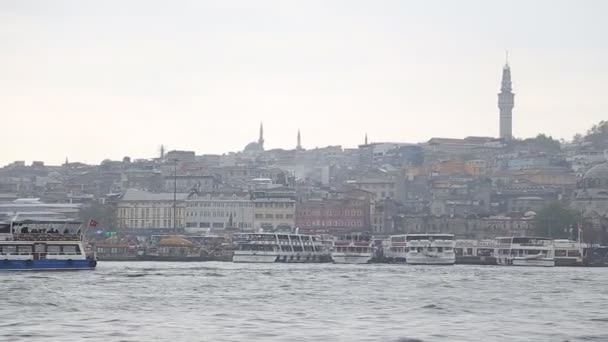 Море чайки і краєвид Золотий Ріг в Стамбулі. Туреччина — стокове відео