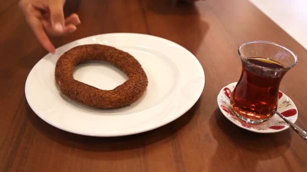 Tea and turkish bagels — Stock Video