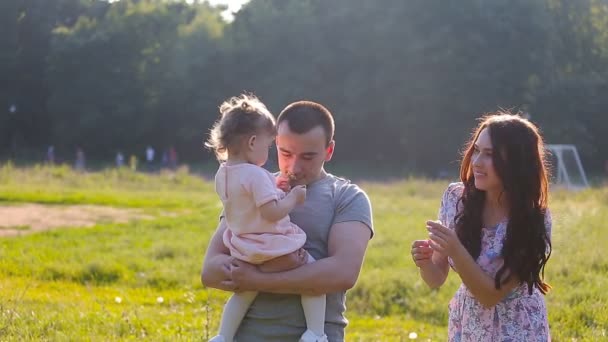 Gyönyörű anya és a baba a szabadban. Természet. — Stock videók