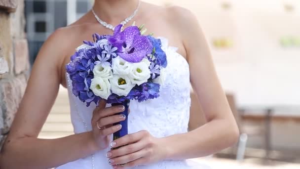 Boda pareja cogida de la mano — Vídeo de stock