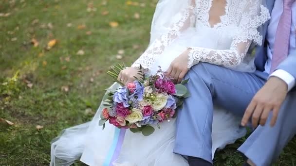 Pareja de boda sentada — Vídeos de Stock