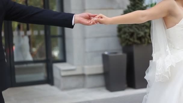 Matrimonio coppia che si tiene per mano — Video Stock