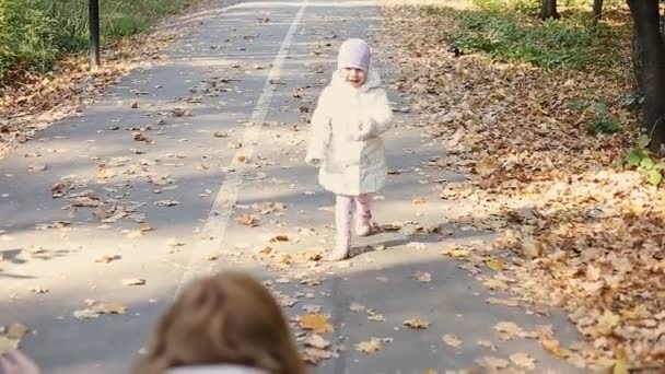 Mère et enfant marchant dans le parc — Video