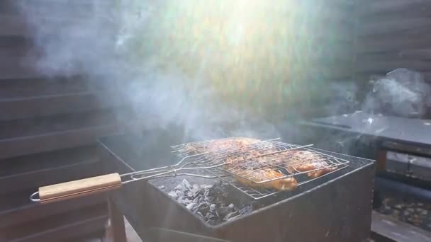 Carne de chiken na churrasqueira — Vídeo de Stock