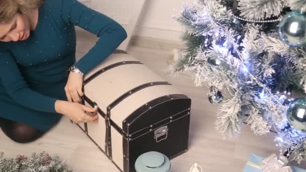 Girl gets a Christmas gifts — Stock Video