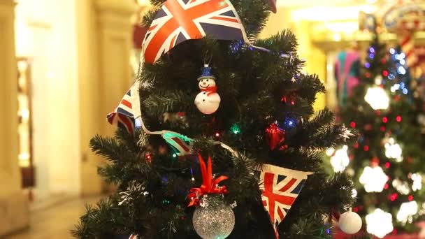 Christmas tree decoration with british flag — Stock Video