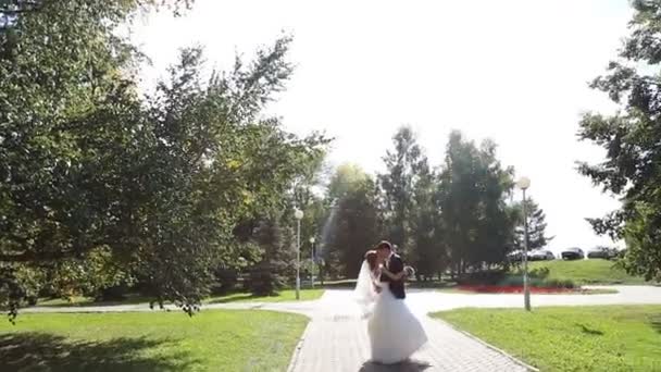 Happy wedding couple embracing — Stock Video