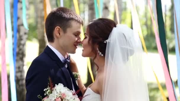 Feliz boda pareja abrazando — Vídeo de stock