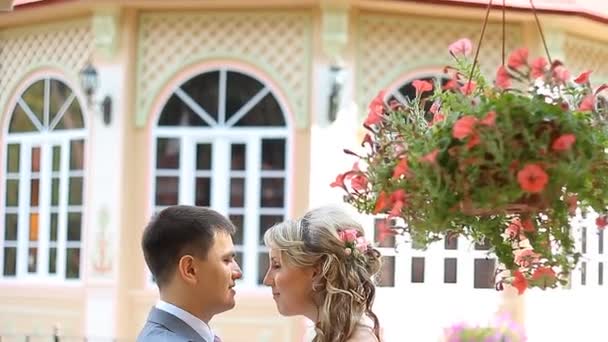 Boda de novia y novio en el parque — Vídeo de stock