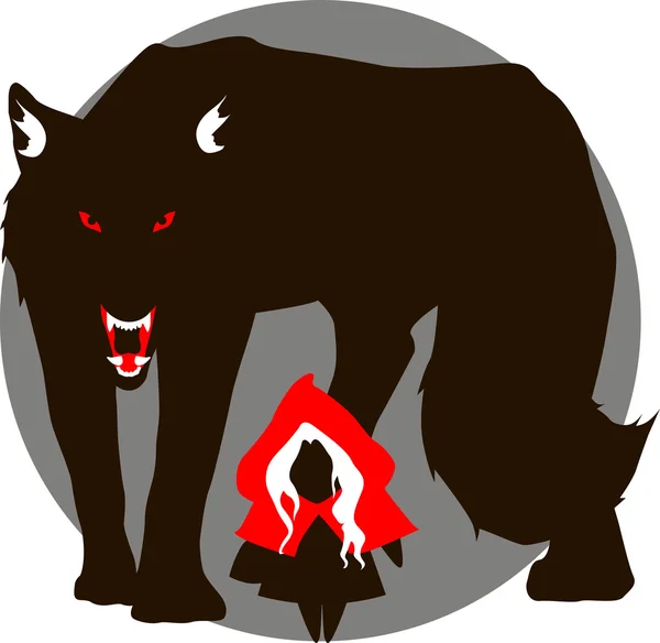 Capucha Roja y el gran lobo malo — Vector de stock