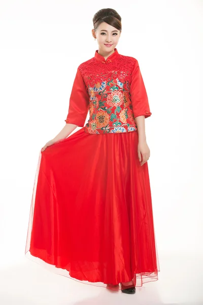 Wearing Chinese clothing waiter in front of a white background — Stock Photo, Image