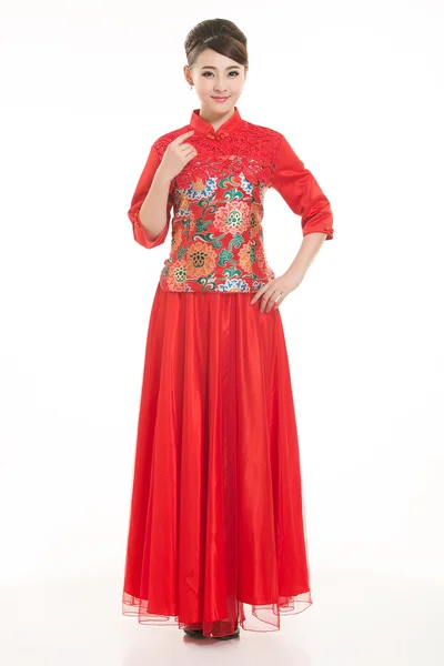 Ношение китайской одежды официанта на белом фоне — стоковое фото
