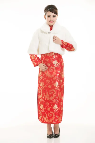 Wearing Chinese clothing waiter in front of a white background — Stock Photo, Image