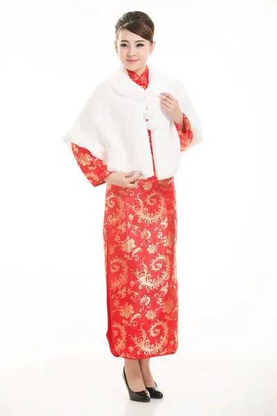 Wearing Chinese clothing waiter in front of a white background — Stock Photo, Image