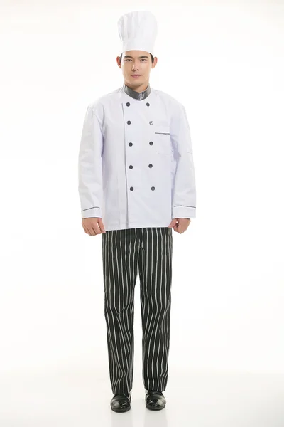 Wearing all kinds of clothing chef dietitian in front of white background — Stock Photo, Image