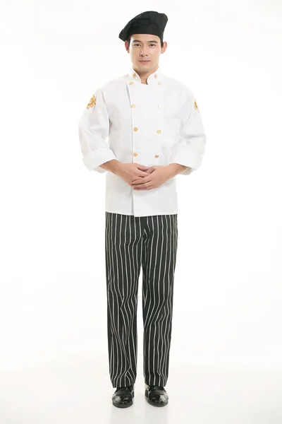 Wearing all kinds of clothing chef dietitian in front of white background — Stock Photo, Image