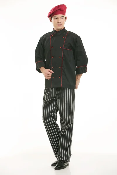 Wearing all kinds of clothing chef dietitian in front of white background — Stock Photo, Image