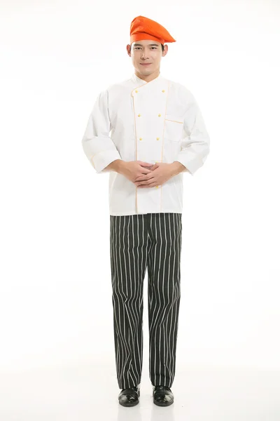 Wearing all kinds of clothing chef dietitian in front of white background — Stock Photo, Image