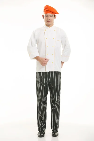 Wearing all kinds of clothing chef dietitian in front of white background — Stock Photo, Image