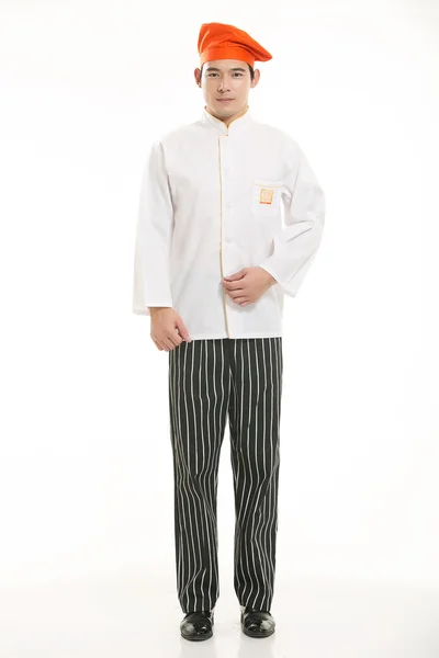 Noszenie wszelkiego rodzaju ubrania szefa kuchni dietetyk przed białym tle — Zdjęcie stockowe