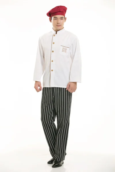 Usando todo tipo de ropa de chef dietista en frente de fondo blanco — Foto de Stock