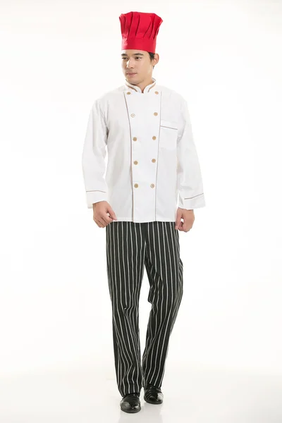 Wearing all kinds of clothing chef dietitian in front of white background — Stock Photo, Image