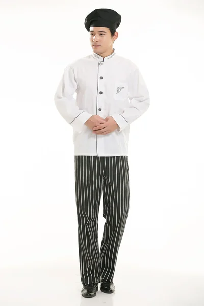 Wearing all kinds of clothing chef dietitian in front of white background — Stock Photo, Image