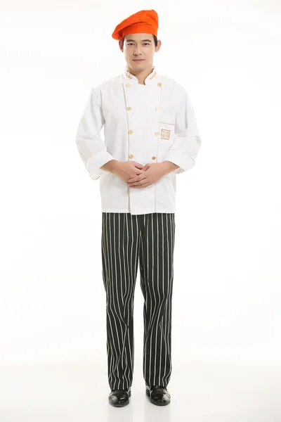 Wearing all kinds of clothing chef dietitian in front of white background — Stock Photo, Image