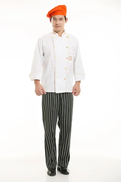 Usando todo tipo de ropa de chef dietista en frente de fondo blanco —  Fotos de Stock