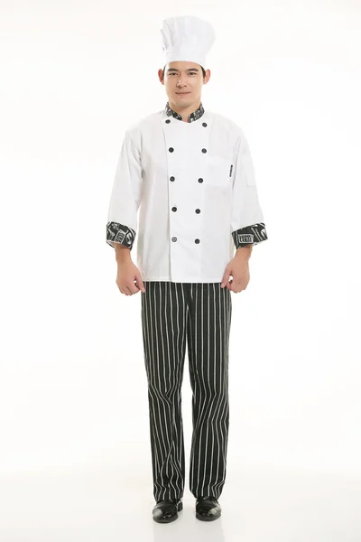 Wearing all kinds of clothing chef dietitian in front of white background — Stock Photo, Image