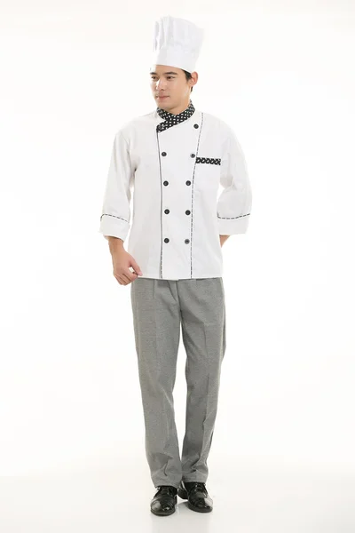 Wearing all kinds of clothing chef dietitian in front of white background — Stock Photo, Image