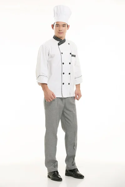 Wearing all kinds of clothing chef dietitian in front of white background — Stock Photo, Image