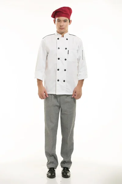 Wearing all kinds of clothing chef dietitian in front of white background — Stock Photo, Image