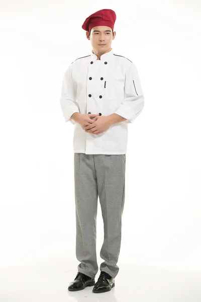 Wearing all kinds of clothing chef dietitian in front of white background — Stock Photo, Image