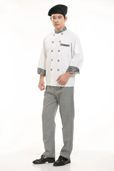 Wearing all kinds of clothing chef dietitian in front of white background — Stock Photo, Image