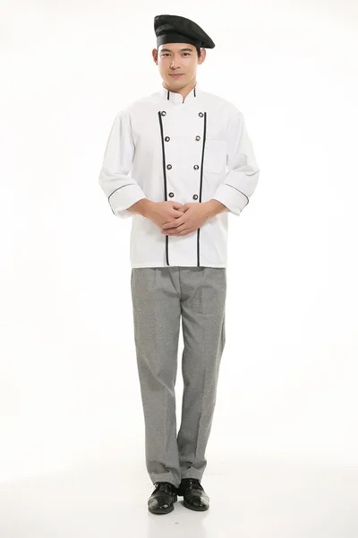 Wearing all kinds of clothing chef dietitian in front of white background — Stock Photo, Image