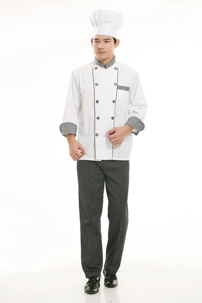 Wearing all kinds of clothing chef dietitian in front of white background — Stock Photo, Image