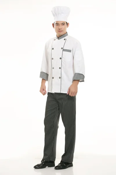 Wearing all kinds of clothing chef dietitian in front of white background — Stock Photo, Image