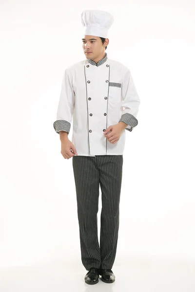 Wearing all kinds of clothing chef dietitian in front of white background — Stock Photo, Image