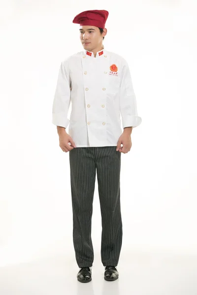 Usando todo tipo de ropa de chef dietista en frente de fondo blanco — Foto de Stock