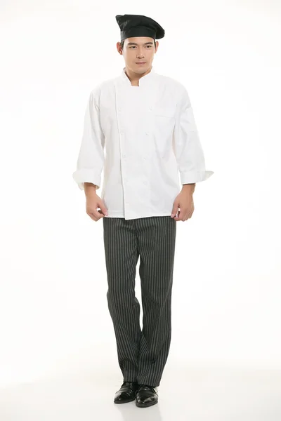 Wearing all kinds of clothing chef dietitian in front of white background — Stock Photo, Image