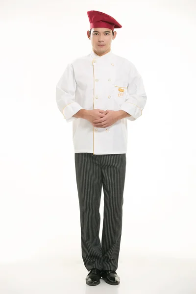 Wearing all kinds of clothing chef dietitian in front of white background — Stock Photo, Image