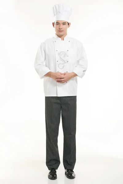 Wearing all kinds of clothing chef dietitian in front of white background — Stock Photo, Image