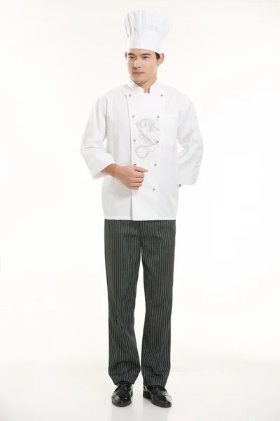 Wearing all kinds of clothing chef dietitian in front of white background — Stock Photo, Image