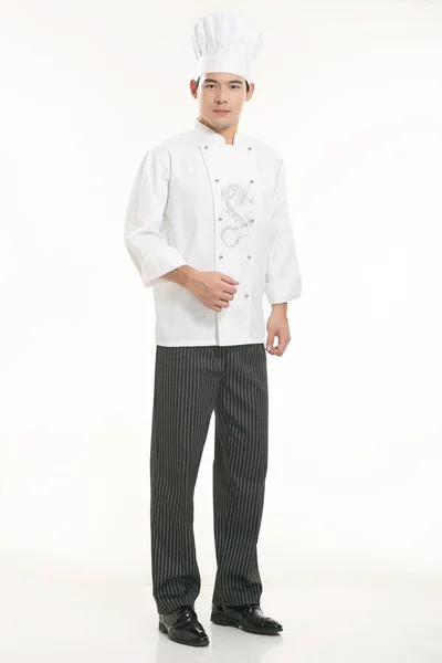 Wearing all kinds of clothing chef dietitian in front of white background — Stock Photo, Image