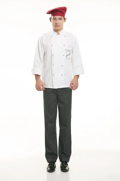 Wearing all kinds of clothing chef dietitian in front of white background — Stock Photo, Image