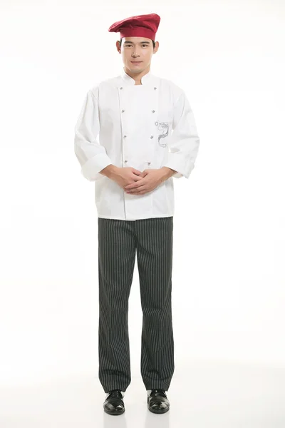 Wearing all kinds of clothing chef dietitian in front of white background — Stock Photo, Image